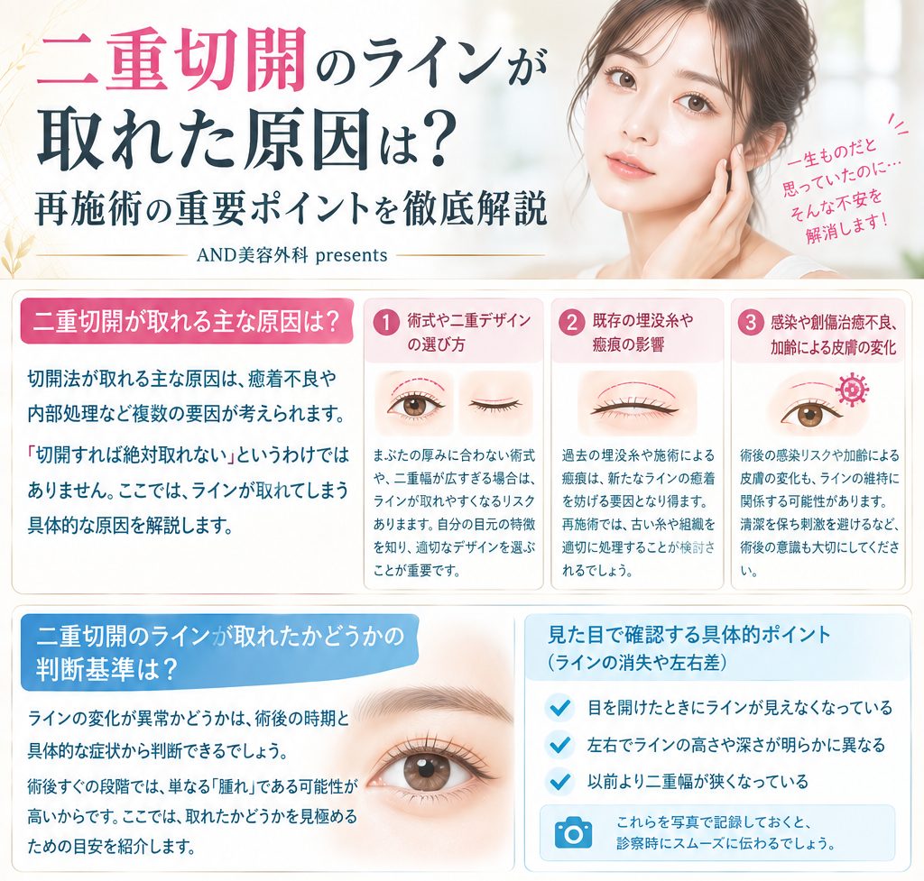 二重切開のラインが取れた原因は？