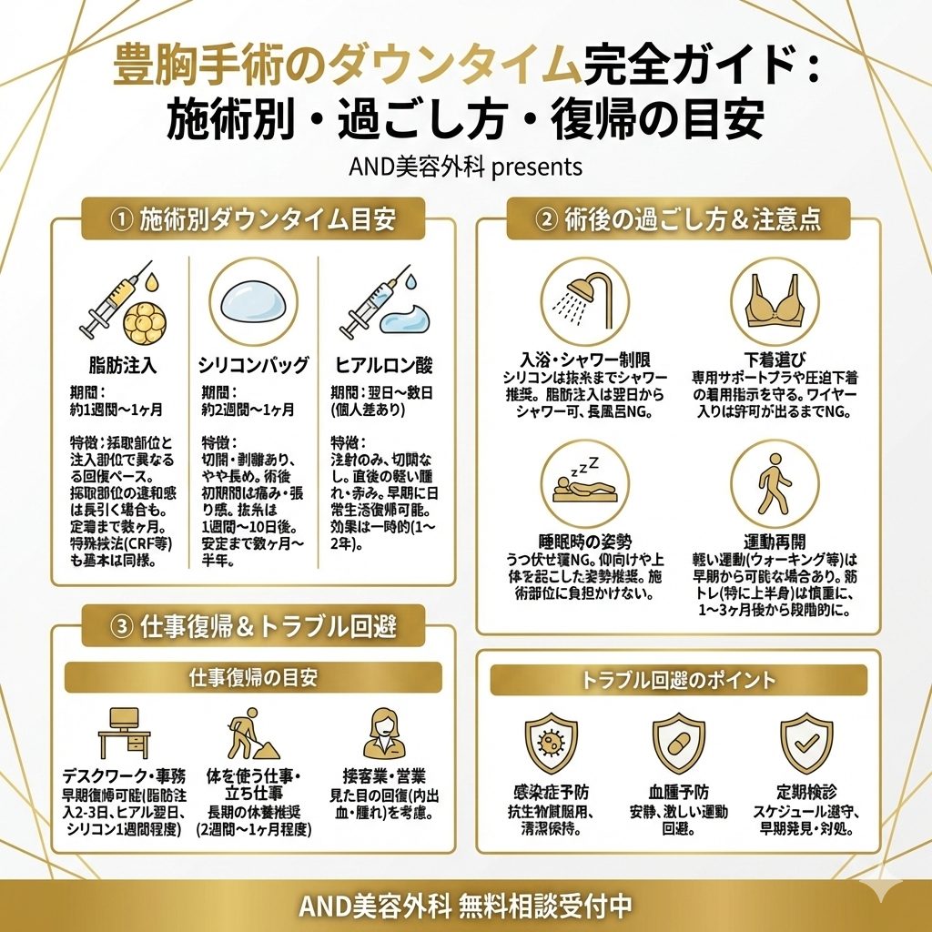 豊胸 ダウンタイムのインフォグラフィック