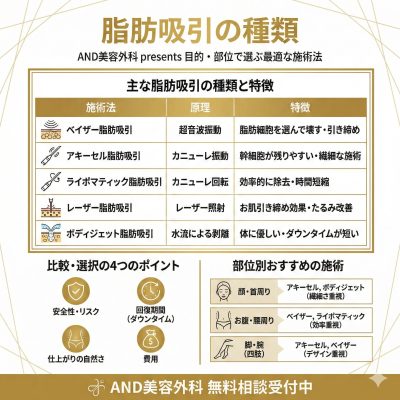 脂肪吸引種類のインフォグラフィック