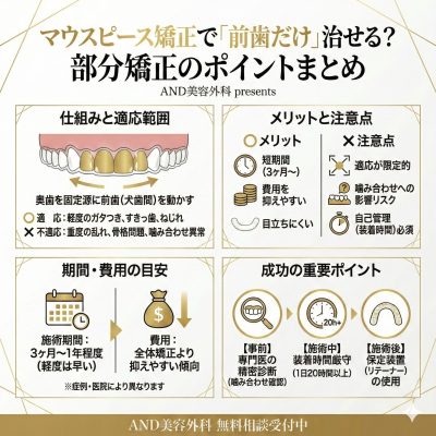 マウスピース矯正前歯だけのインフォグラフィック