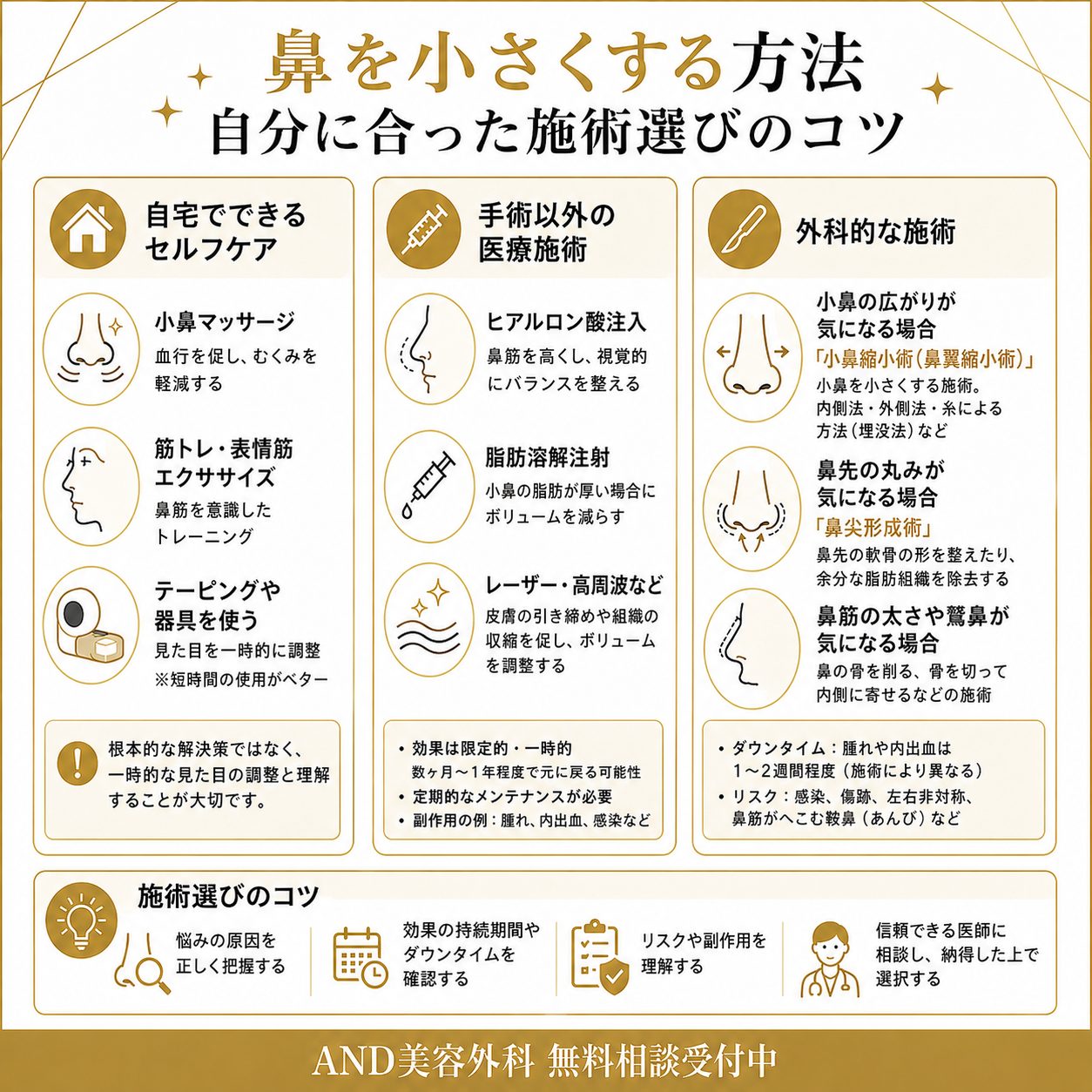 鼻を小さくする方法のインフォグラフィック