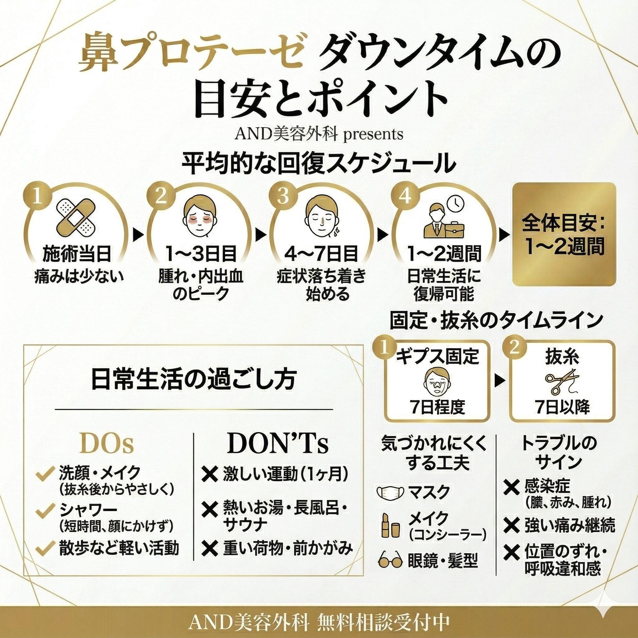 鼻プロテーゼダウンタイムのインフォグラフィック