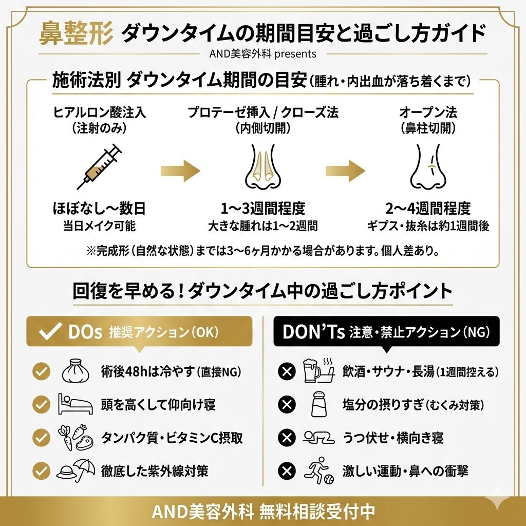 鼻整形 ダウンタイムのインフォグラフィック