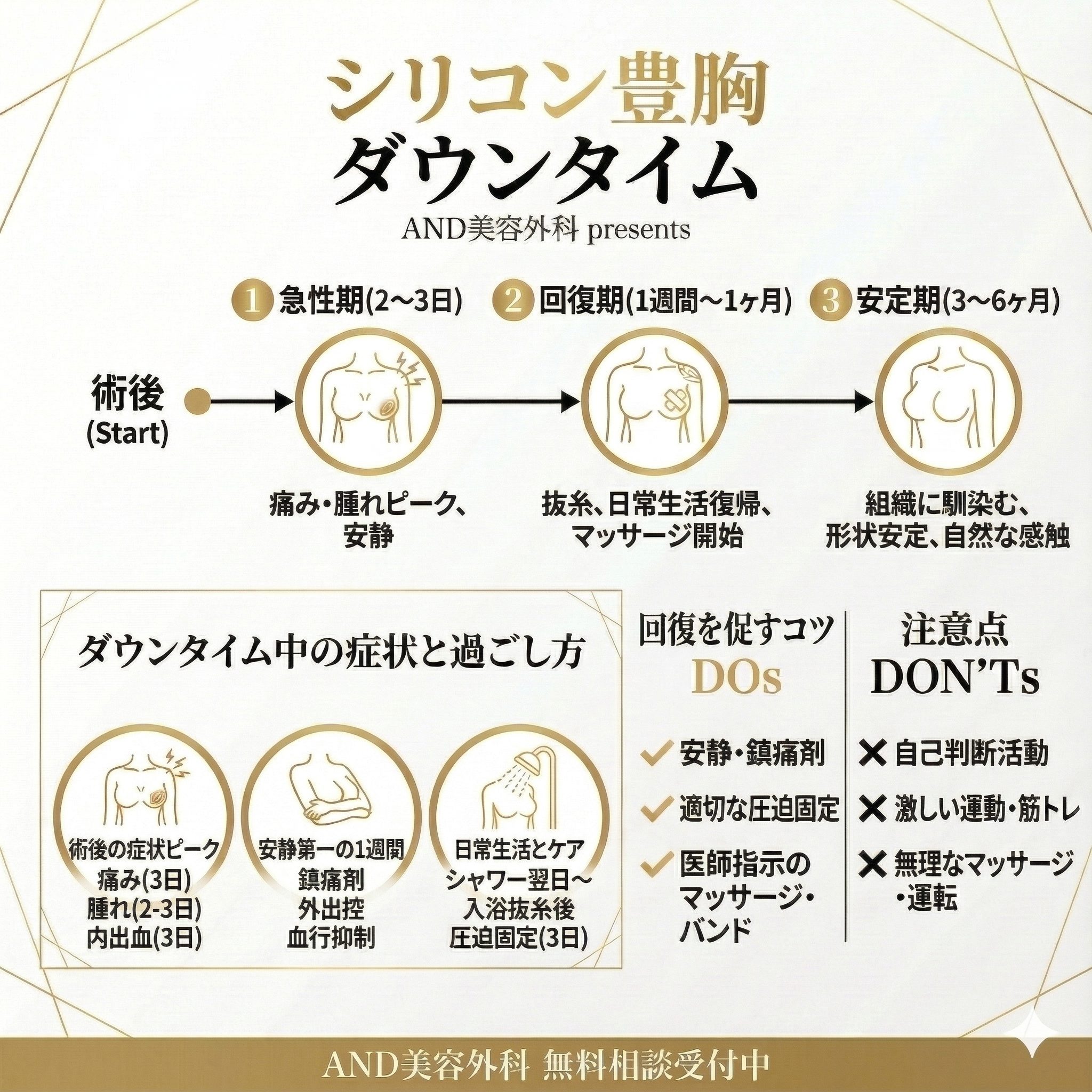 シリコン豊胸ダウンタイムのインフォグラフィック