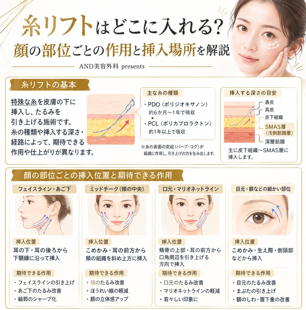 糸リフトはどこに入れる？